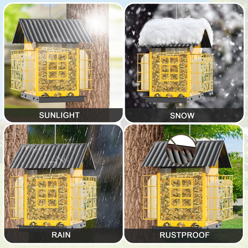 FlowaFoli Bird Feeders for Outdoors Hanging  Metal Bird Feeder with Double Suet Cage Cake  Large Capacity  Birdfeeders Sturdy & Weatherproof  Easy to Clean & Refill  Great for Attracting Wild Birds - Image 3